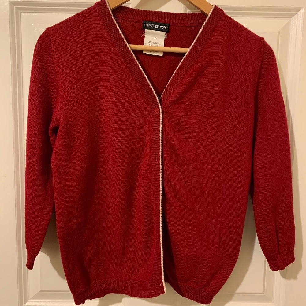 Red cardigan